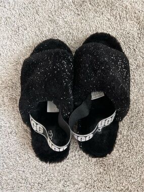 UGG Black Sparkle Fuzzy Slide Sandals